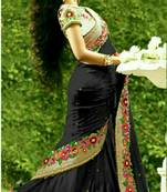 Black Plain Georgette Saree With Blouse