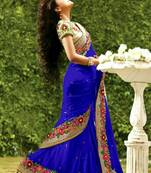 Blue Plain Georgette Saree With Blouse