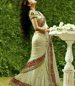 White Plain Georgette Saree With Blouse