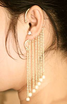 Gold Pearl Dangler Ear Cuff Earring 1
