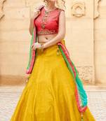 Yellow plain bhagalpuri silk lehenga with choli