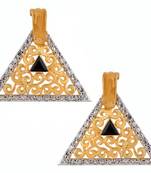 Triangle Gold Plated Filigree American Diamond Black Stone Earring