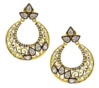Filigree Chaand Bali Gold Plated Kundan Polki American Diamond CZ Jhumki Earring For Women 1