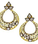 Filigree Chaand Bali Gold Plated Kundan Polki American Diamond CZ Jhumki Earring For Women