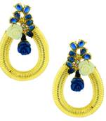 Designer Flower Gold Plated American Diamond Sapphire Blue Earring For Women