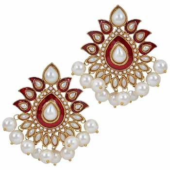 Traditional Gold Plated Red Maroon Meenakari Pearl Festive Earring 1