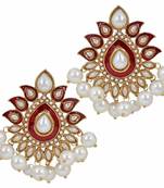 Traditional Gold Plated Red Maroon Meenakari Pearl Festive Earring