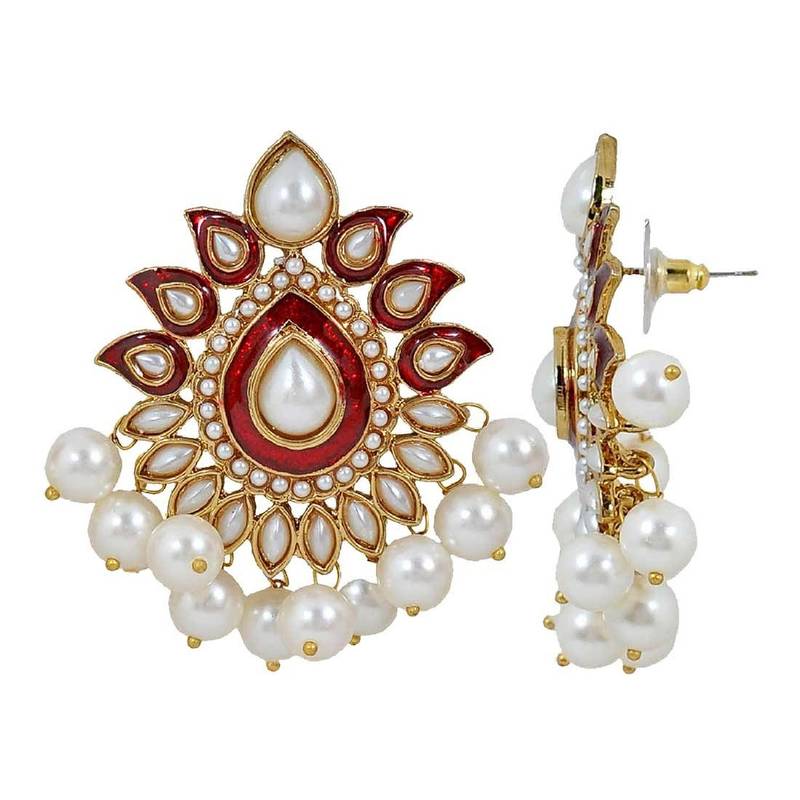 Traditional Gold Plated Red Maroon Meenakari Pearl Festive Earring