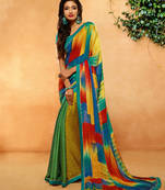 Multicolor printed crepe saree with blouse