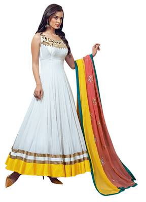 White embroidered georgette unstitched salwar with dupatta 1