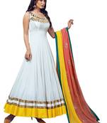 White embroidered georgette unstitched salwar with dupatta