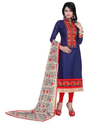 Blue embroidered cotton unstitched salwar with dupatta 1