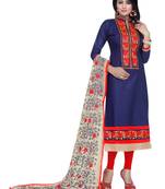 Blue embroidered cotton unstitched salwar with dupatta