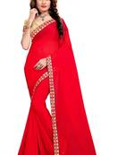 Red embroidered nazneen saree with blouse