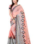 Pink embroidered cotton saree with blouse