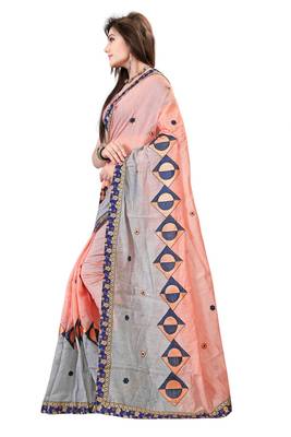Pink embroidered cotton saree with blouse 2