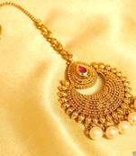 Ruby Antique Gold Look Wedding Maang Tikka