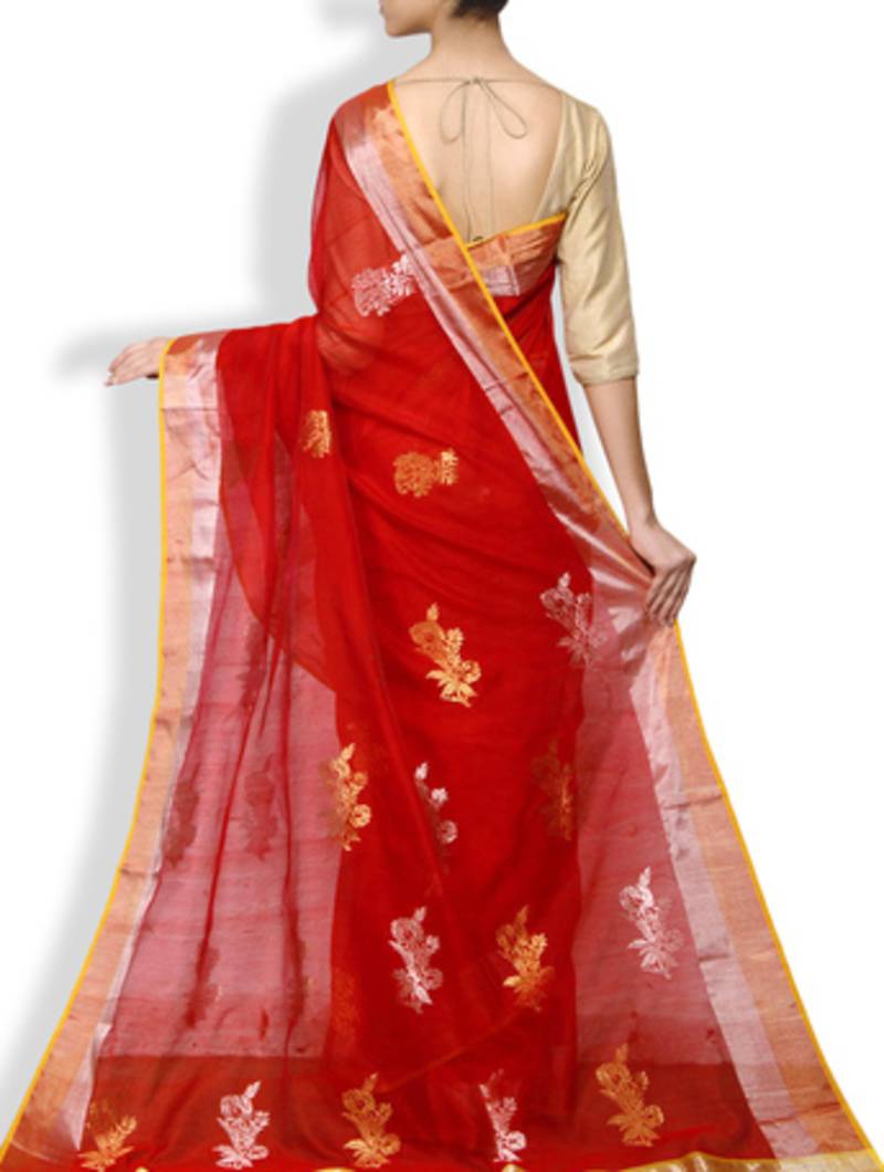 Red buta design saree mp chanderi saree