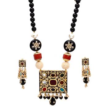 Black Onex Navratan Locket Royal Necklace Set 1