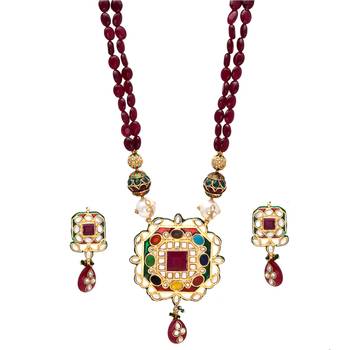 Maroon Navratan Royal Necklace Set 1