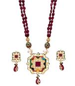 Maroon Navratan Royal Necklace Set