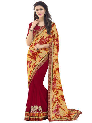 Red embroidered georgette saree with blouse 1