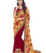 Red embroidered georgette saree with blouse