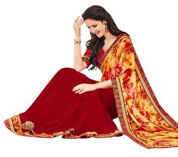 Red embroidered georgette saree with blouse 2