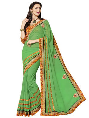 Green embroidered georgette saree with blouse 1