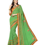 Green embroidered georgette saree with blouse
