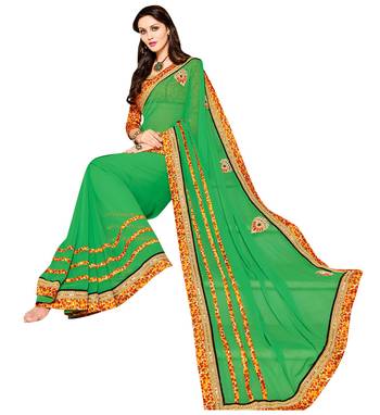 Green embroidered georgette saree with blouse 2