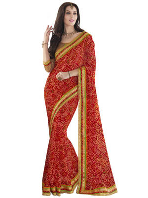 Red embroidered georgette saree with blouse 1