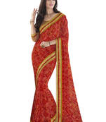 Red embroidered georgette saree with blouse