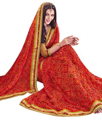 Red embroidered georgette saree with blouse 2