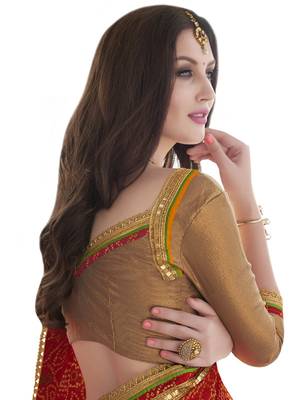 Red embroidered georgette saree with blouse 3