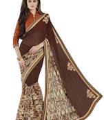 Brown embroidered georgette saree with blouse