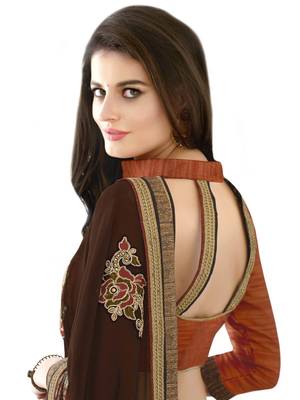 Brown embroidered georgette saree with blouse 2