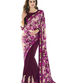 Purple embroidered georgette saree with blouse