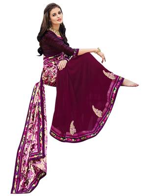 Purple embroidered georgette saree with blouse 2