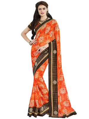 Orange embroidered georgette saree with blouse 1