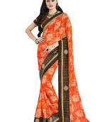 Orange embroidered georgette saree with blouse