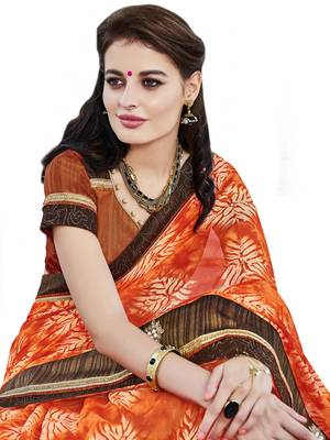 Orange embroidered georgette saree with blouse 2