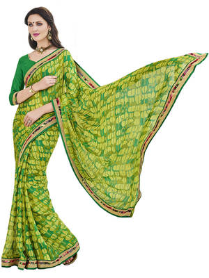 Green embroidered georgette saree with blouse 1