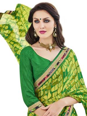 Green embroidered georgette saree with blouse 2