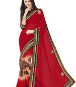 Red embroidered georgette saree with blouse