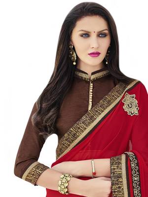 Red embroidered georgette saree with blouse 2