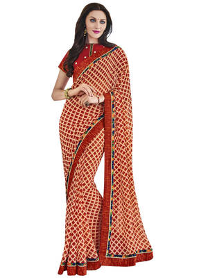 Red embroidered georgette saree with blouse 1