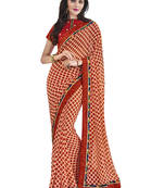 Red embroidered georgette saree with blouse
