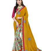 Yellow embroidered georgette saree with blouse