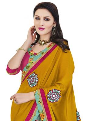 Yellow embroidered georgette saree with blouse 2